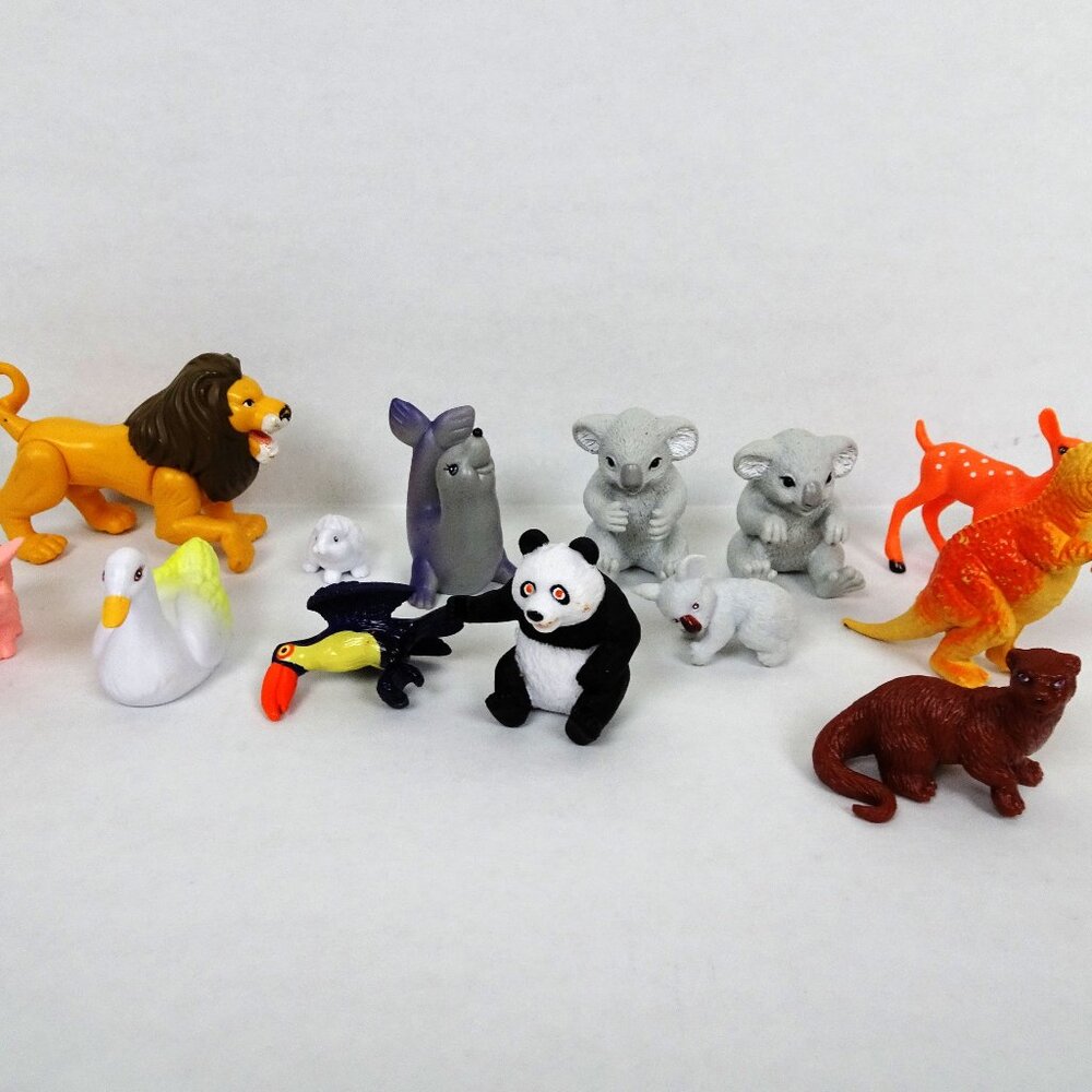 Lot of 13 Plastic Animals Figurines Toys Pocket Hand Size Prehistoric Wildlife